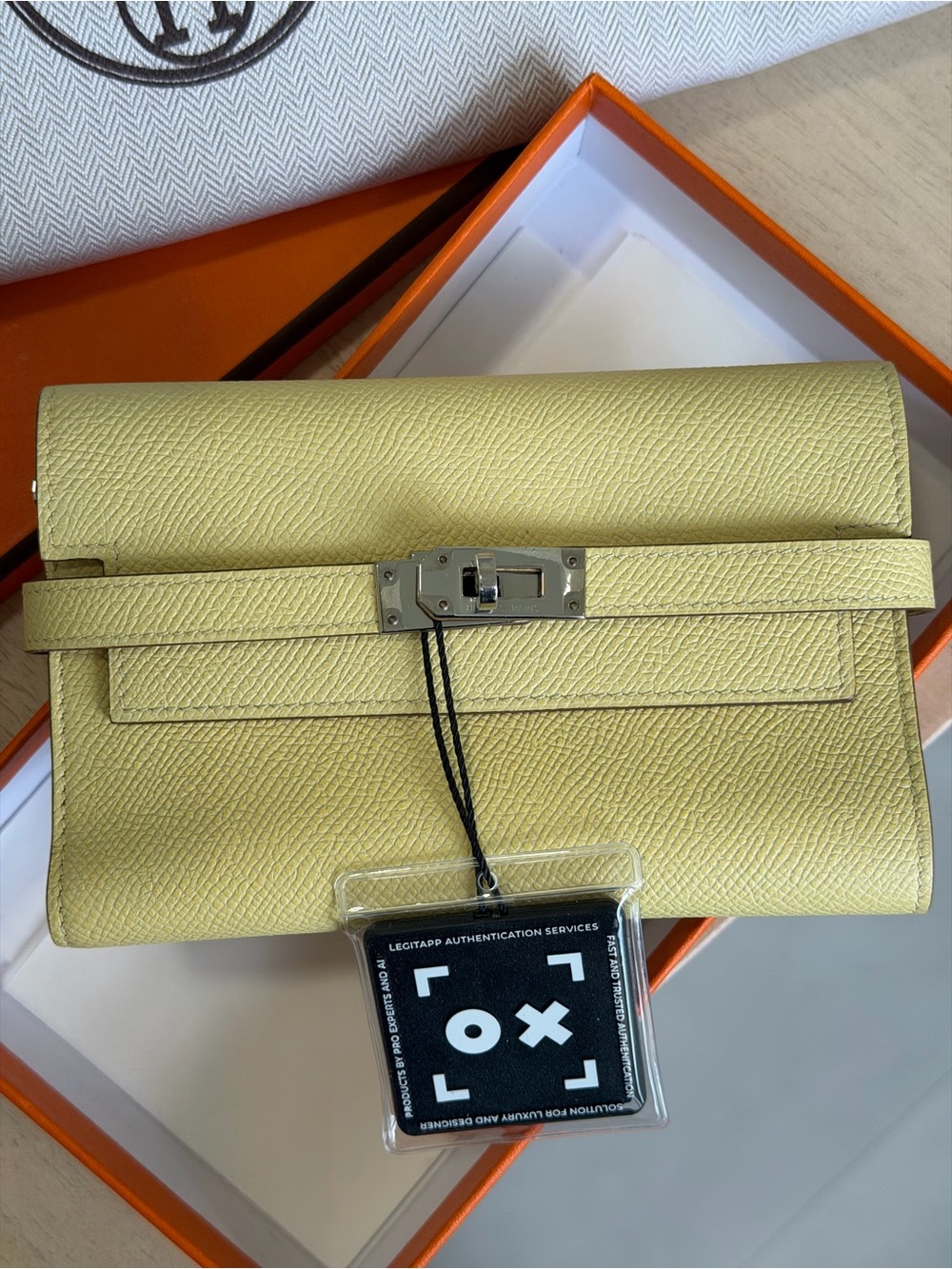 Hermes Limoncello Epsom Kelly Wallet with Silver Hardware